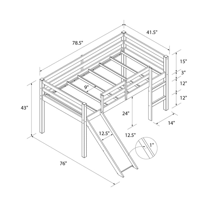 Milton Twin Low Loft Bed with Slide - Brown - Twin