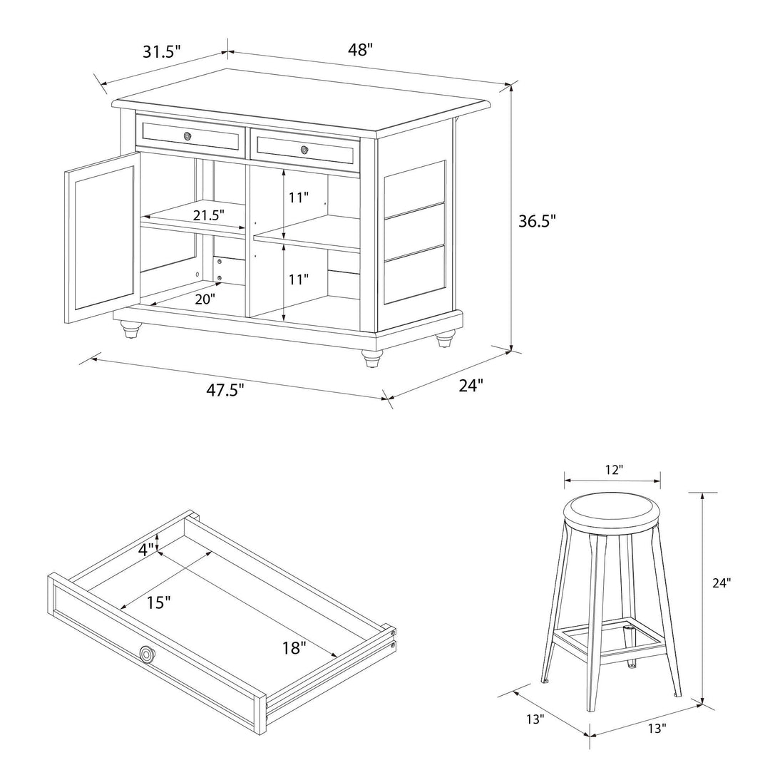 Kelsey Kitchen Island with 2 - Blue