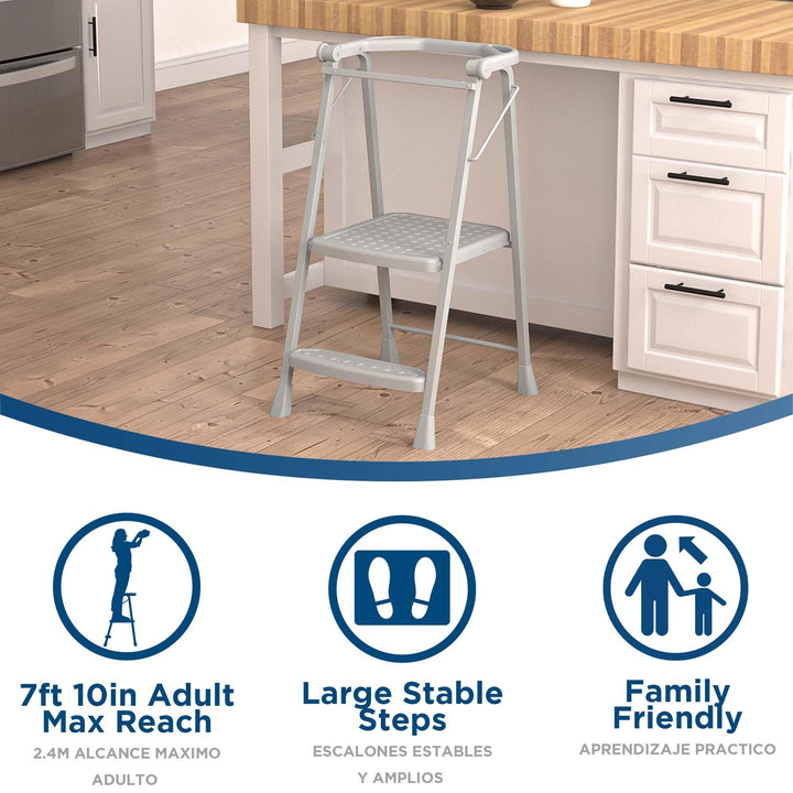 COSCO 2-Step Kitchen Stepper™ Folding Step Stool, Premium Safety Series, Ages 4+, Gray - Gray