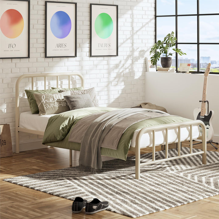 Marva Twin Metal Bed Frame with Headboard - Parchment - Twin