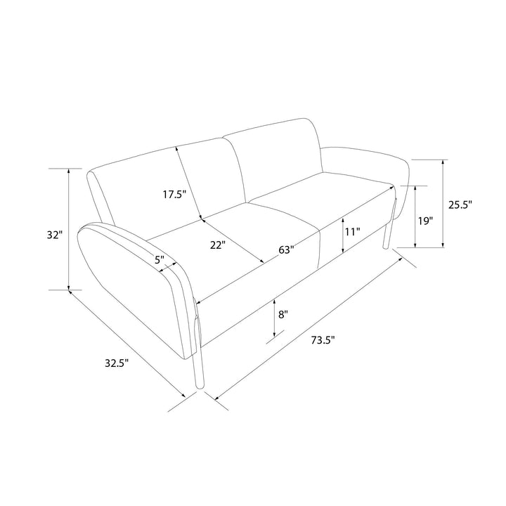 Roxanne 73.5 inch Upholstered Sofa - Ivory Textured Chenille - 2-Seater