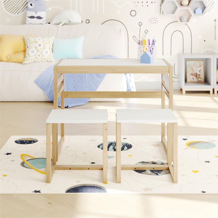 Signy Kids Table and 2 Chairs Set with Adjustable Heights - Blonde Oak
