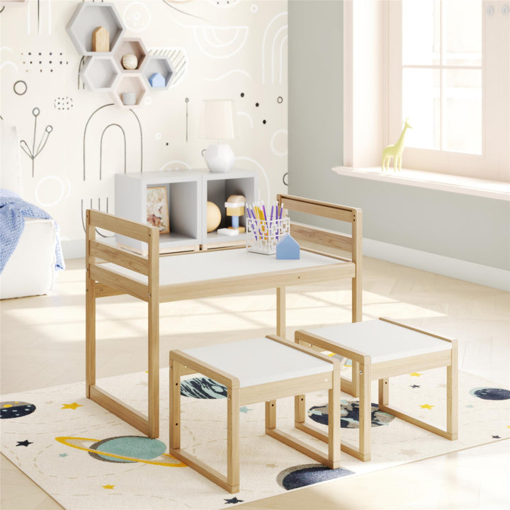 Signy Kids Table and 2 Chairs Set with Adjustable Heights - Blonde Oak