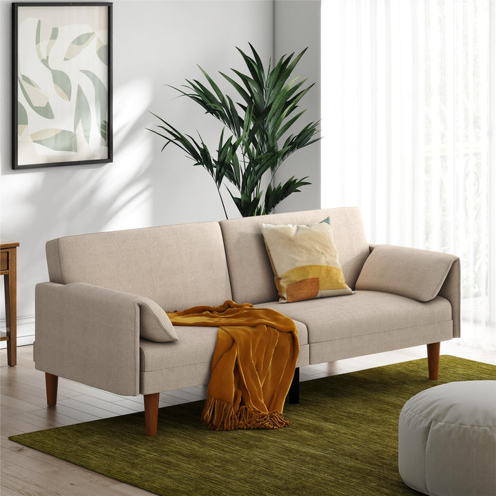 Markham 80.5 inch Futon Sofa Bed with 2 Attached Cushions - Sand Basket Weave - 3-Seater