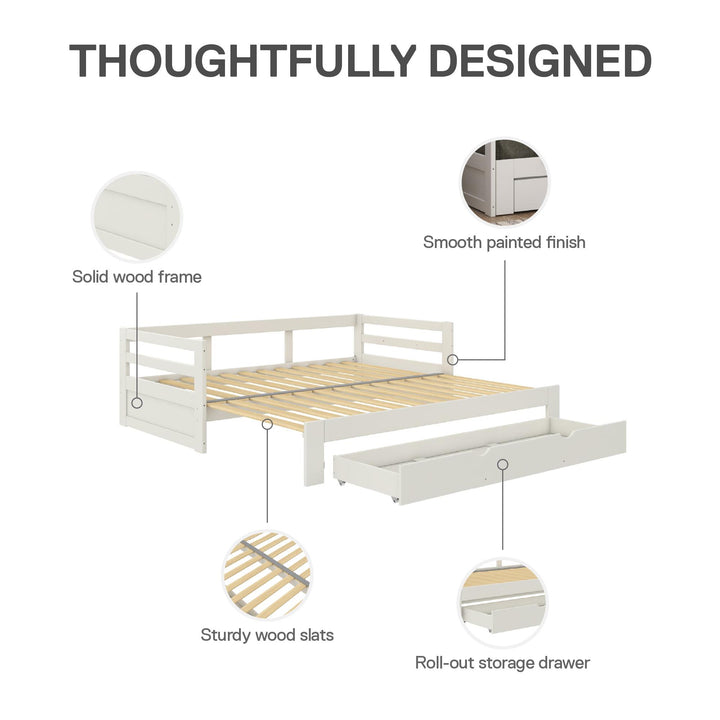 Rhodes Twin to King Wood Daybed with Storage Drawer - White - Twin to King