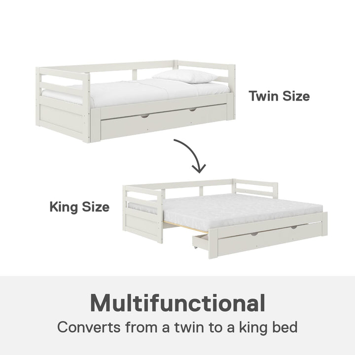 Rhodes Twin to King Wood Daybed with Storage Drawer - White - Twin to King