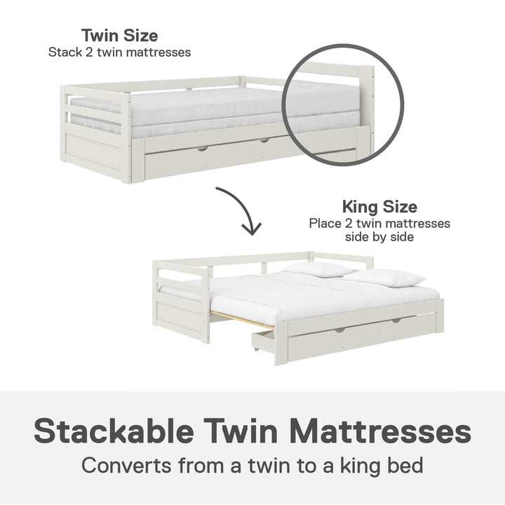 Rhodes Twin to King Wood Daybed with Storage Drawer - White - Twin to King
