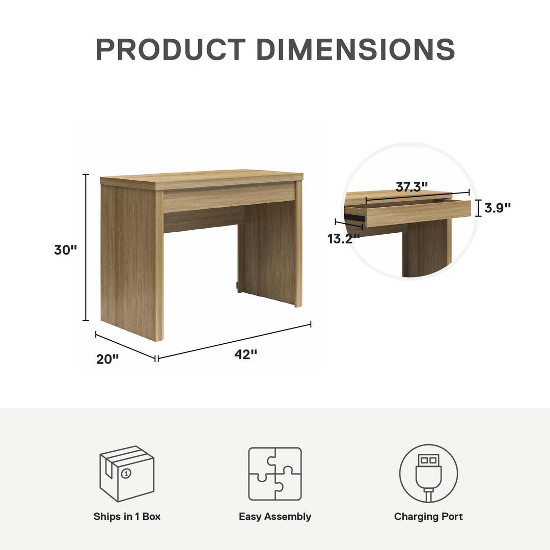 Cooper Writing Desk with USB Port and Type-C Port - Natural Teak