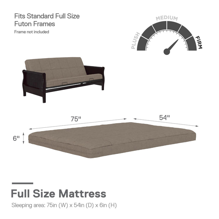 Willow 6 Inch Full Size Quilted Microfiber Futon Mattress - Tan - Full