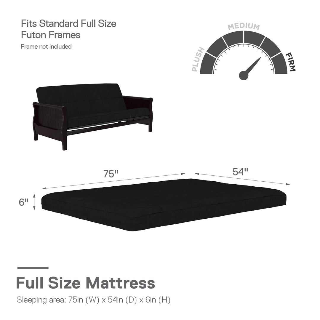Willow 6 Inch Full Size Quilted Microfiber Futon Mattress - Black - Full