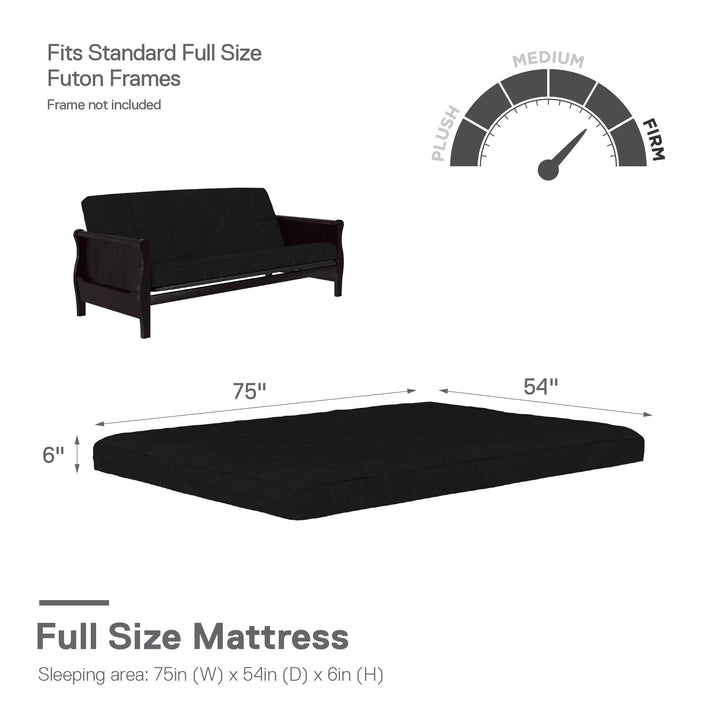 Willow 6 Inch Full Size Quilted Microfiber Futon Mattress - Black - Full