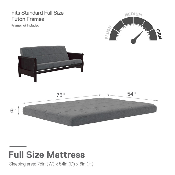 Willow 6 Inch Full Size Quilted Microfiber Futon Mattress - Gray - Full
