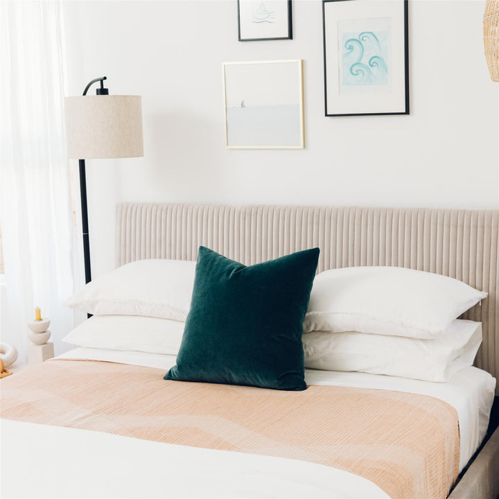 Daphne Velvet Upholstered Bed with Channel Tufted Headboard - Ivory - King
