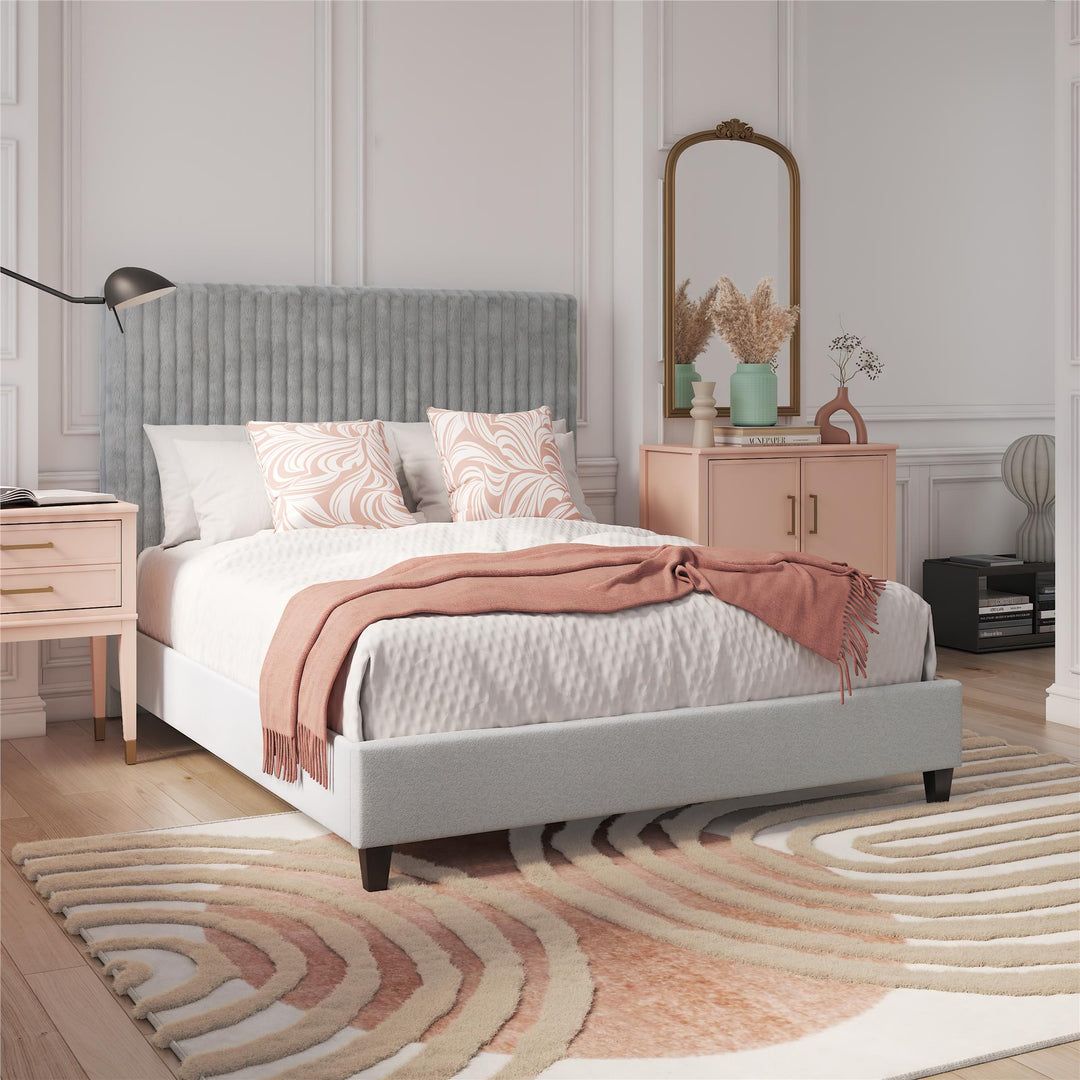 Mondo Platform Frame Bed with Adjustable Tufted Headboard - Gray - Queen