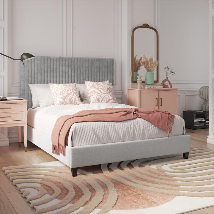 Mondo Platform Frame Bed with Adjustable Tufted Headboard - Gray - Queen