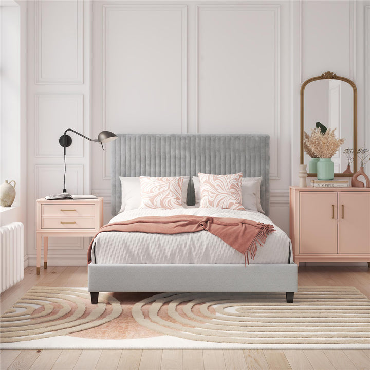 Mondo Platform Frame Bed with Adjustable Tufted Headboard - Gray - Queen