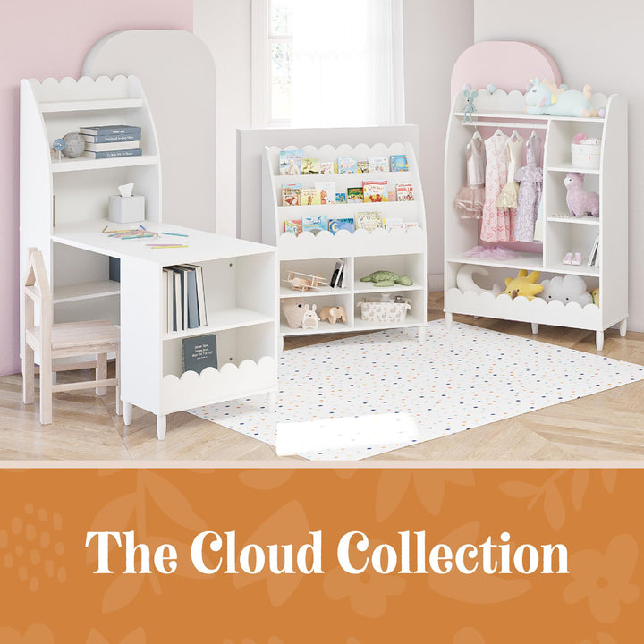 Cloud Kids' Bookshelf with Toy Storage Organizer - White