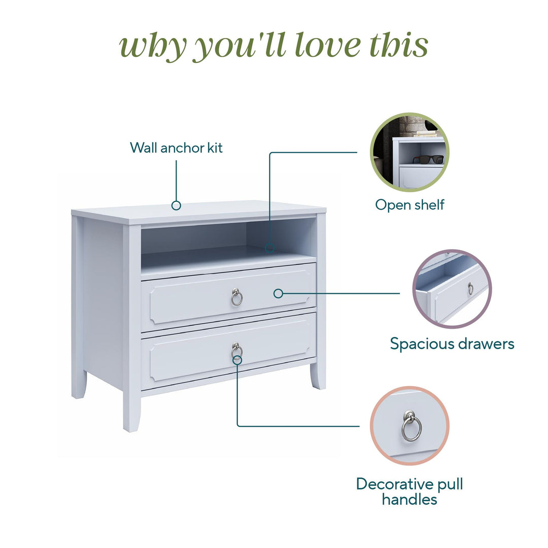 Her Majesty 2 Drawer Nightstand with 1 Open Cubby and 2 Drawers - Powder Blue