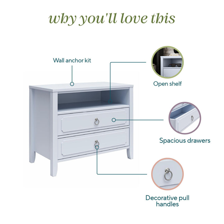 Her Majesty 2 Drawer Nightstand with 1 Open Cubby and 2 Drawers - Powder Blue