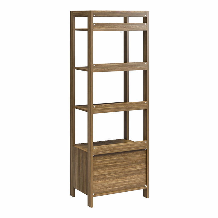 4-Shelf Reeded Bookcase with Drawer - Natural Teak