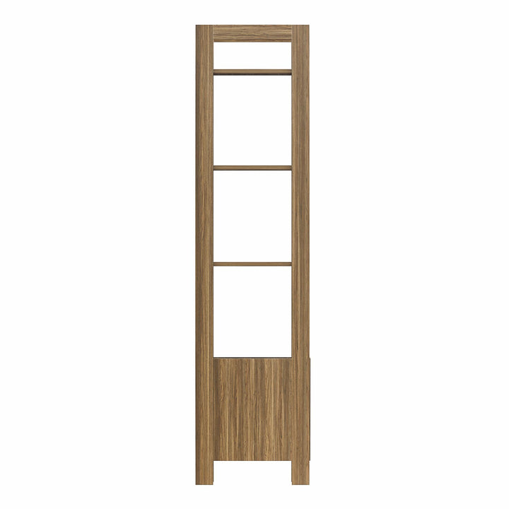 4-Shelf Reeded Bookcase with Drawer - Natural Teak