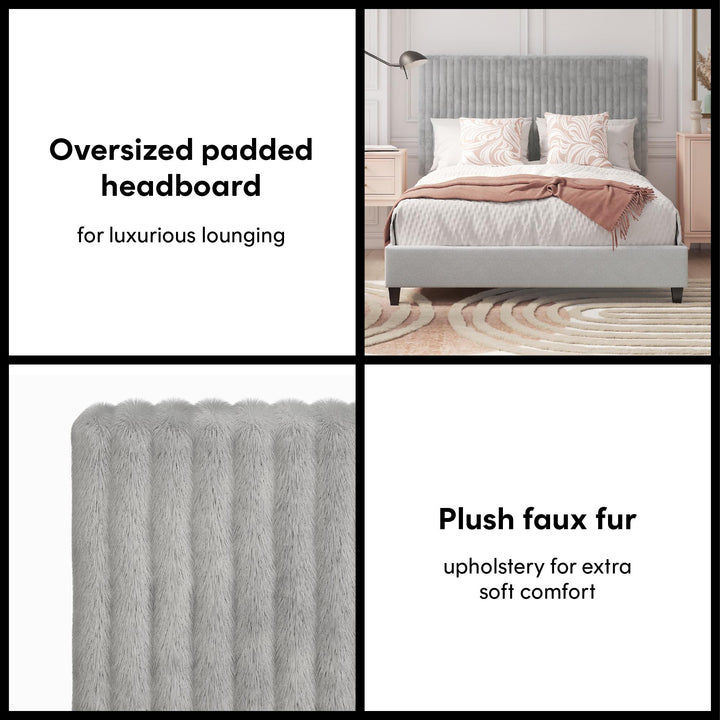 Mondo Platform Frame Bed with Adjustable Tufted Headboard - Gray - Queen
