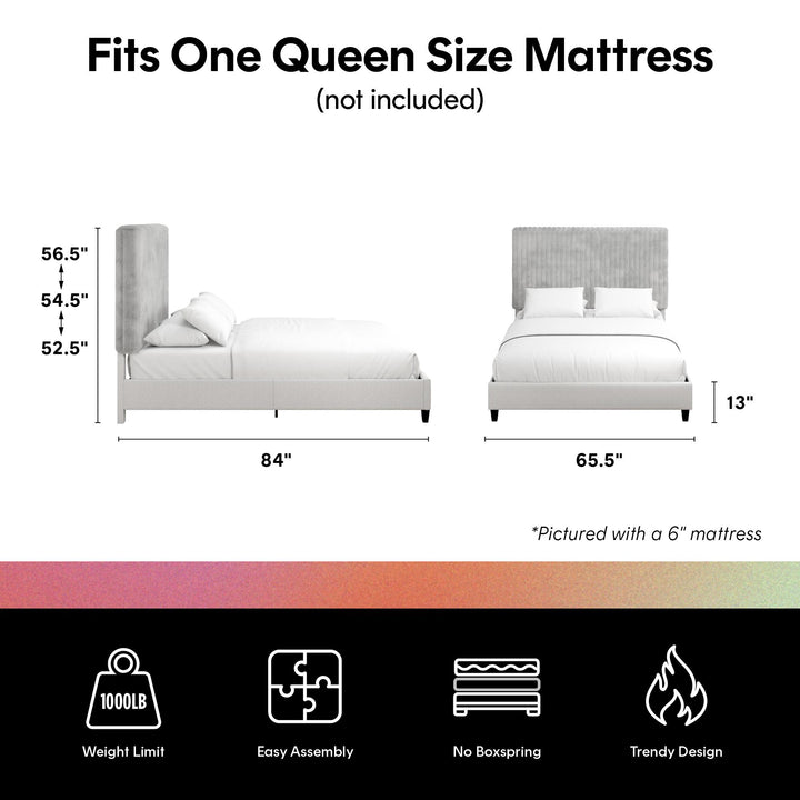 Mondo Platform Frame Bed with Adjustable Tufted Headboard - Gray - Queen