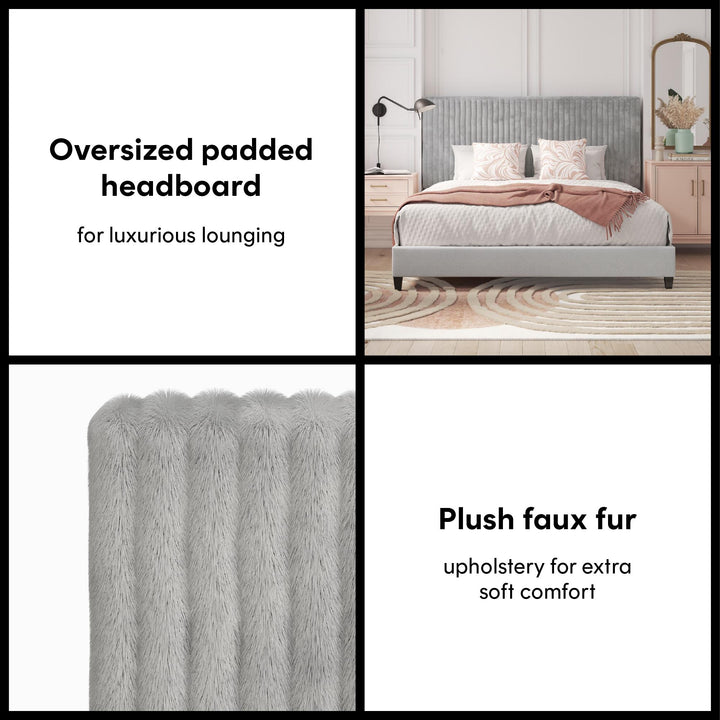 Mondo Platform Frame Bed with Adjustable Tufted Headboard - Gray - King