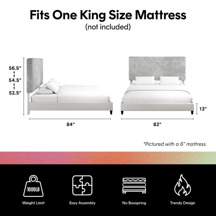 Mondo Platform Frame Bed with Adjustable Tufted Headboard - Gray - King