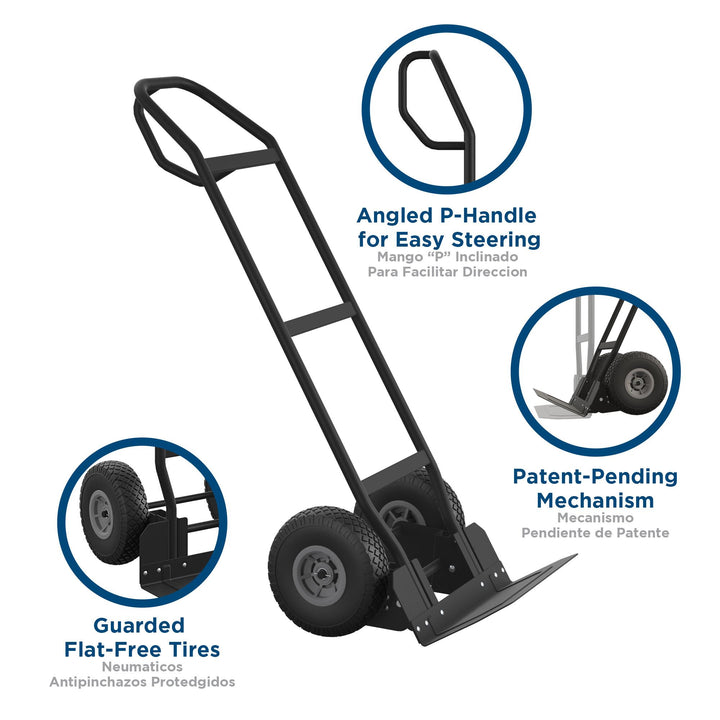 COSCO Load Assist Hand Truck with P Handle and Flat Free Wheels, 800lb capacity - Black