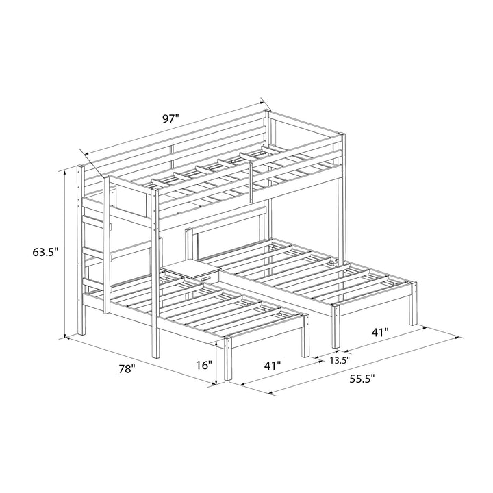  Zayden Twin over Twin & Twin Triple Bunk Bed for Kids - White - Twin/Twin & Twin