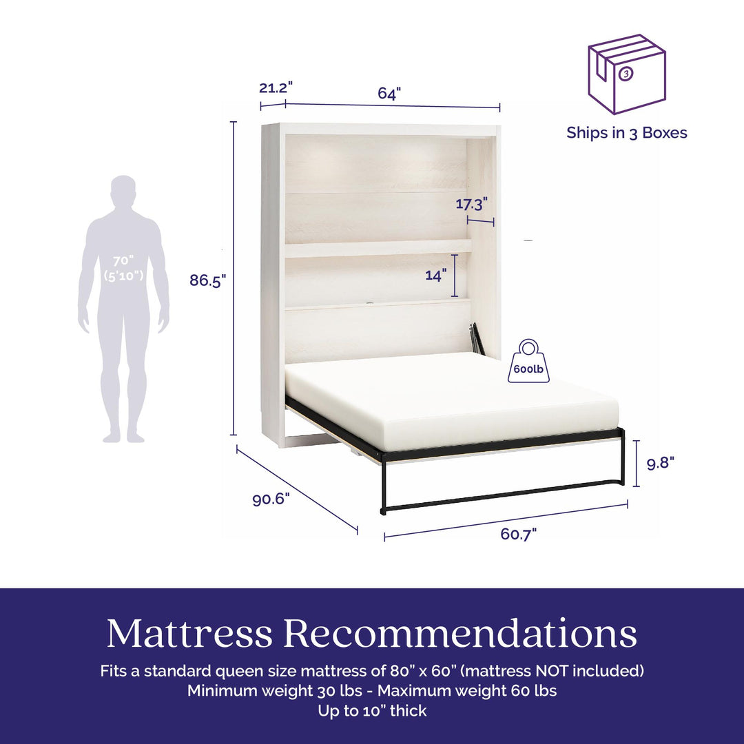 Farmington Murphy Bed with Open Shelf - Ivory Oak - Queen