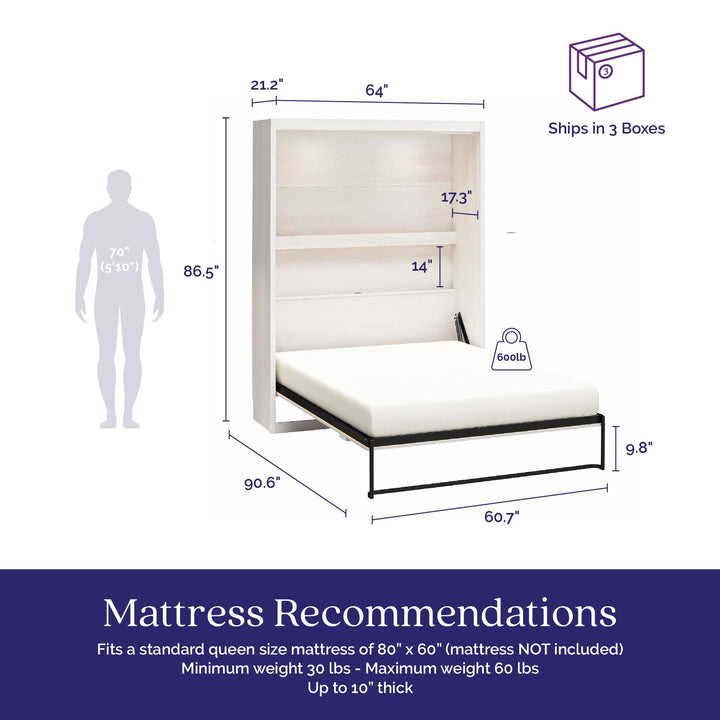 Farmington Murphy Bed with Open Shelf - Ivory Oak - Queen