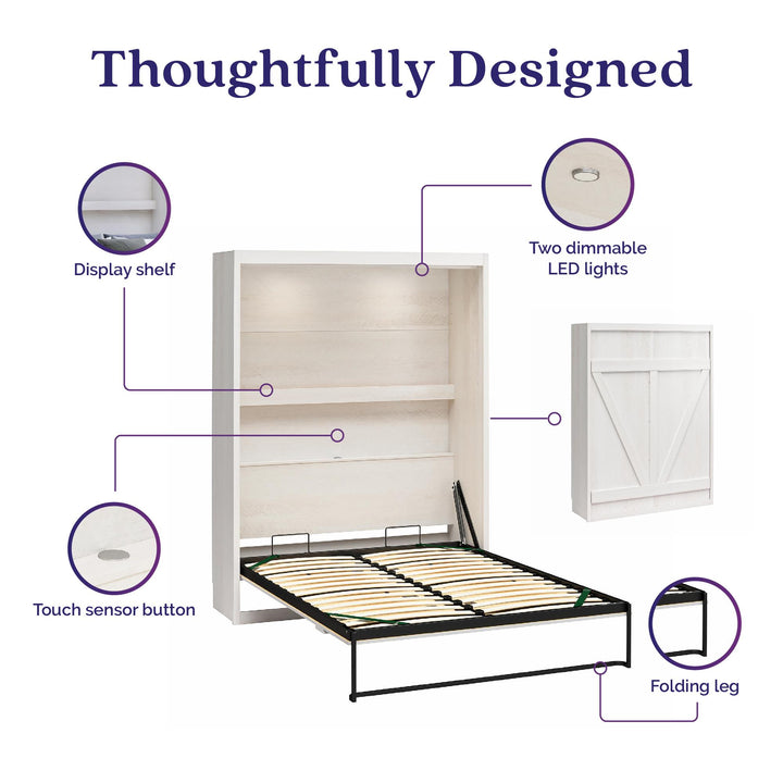 Farmington Murphy Bed with Open Shelf - Ivory Oak - Queen