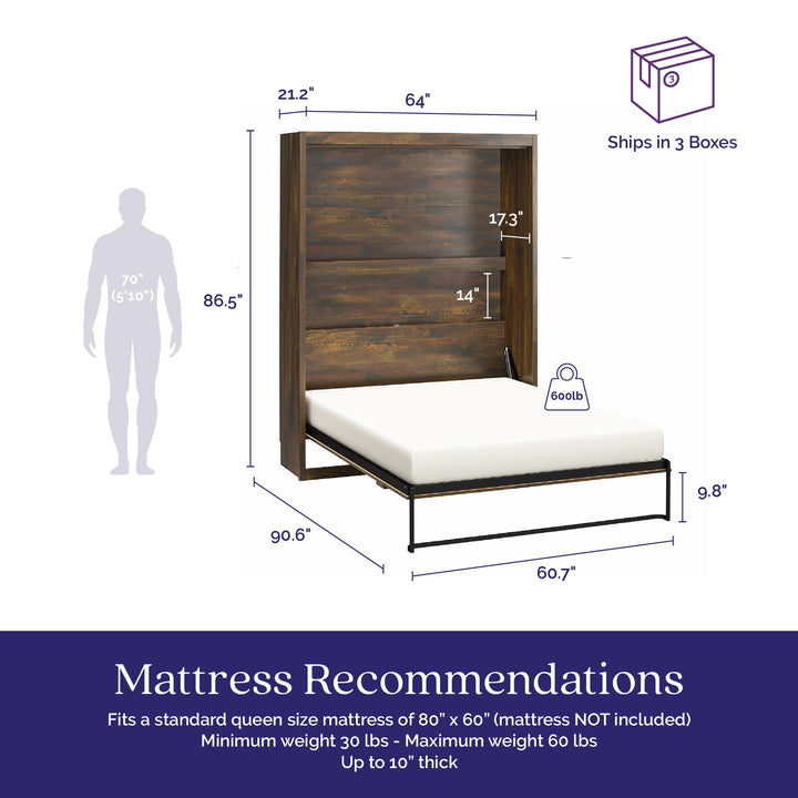 Farmington Murphy Bed with Open Shelf - Century Barn Pine - Queen