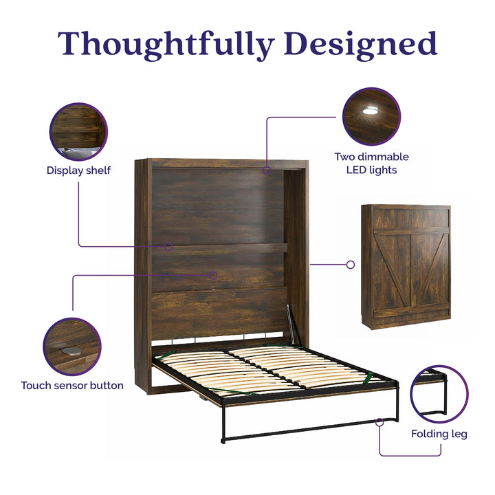 Farmington Murphy Bed with Open Shelf - Century Barn Pine - Queen