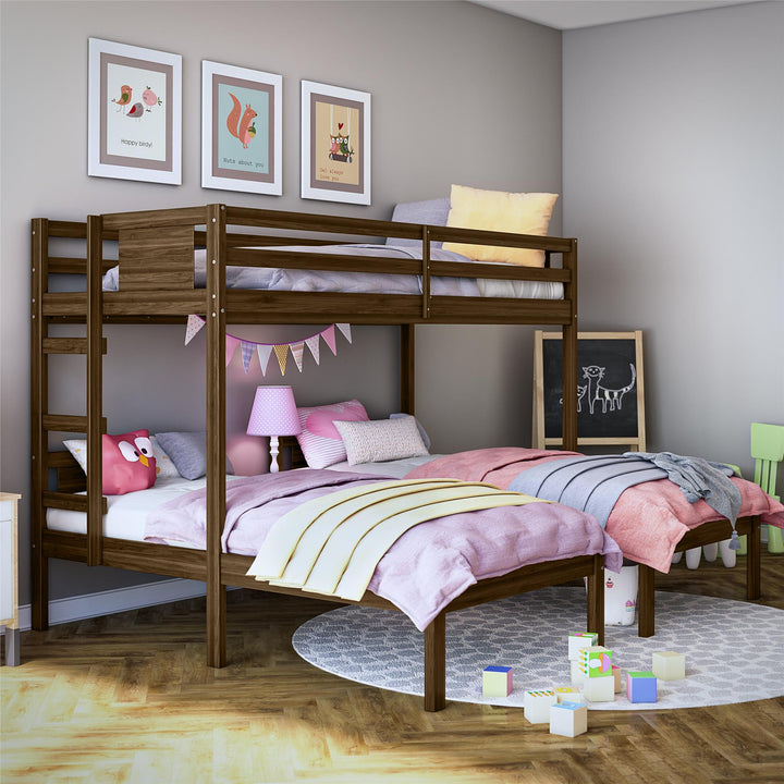  Zayden Twin over Twin & Twin Triple Bunk Bed for Kids - Mocha Espresso - Twin/Twin & Twin