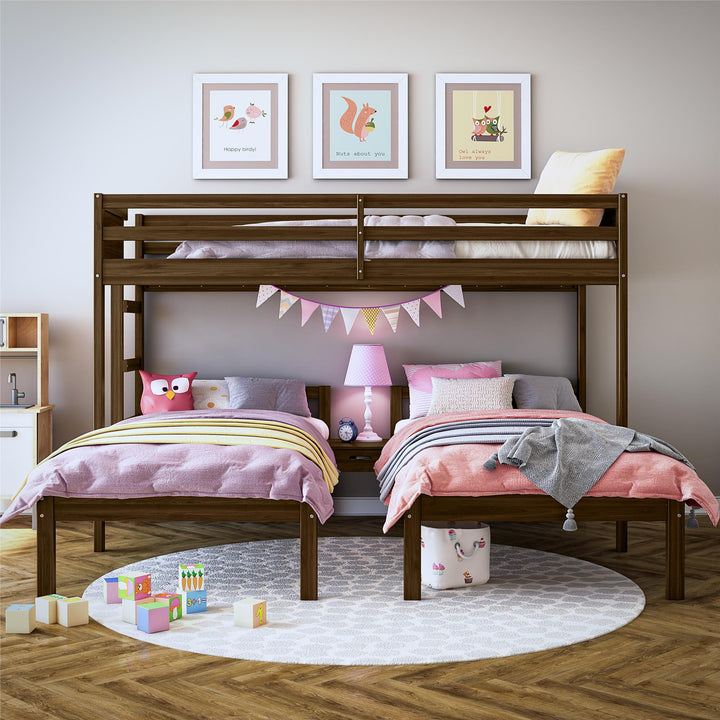  Zayden Twin over Twin & Twin Triple Bunk Bed for Kids - Mocha Espresso - Twin/Twin & Twin