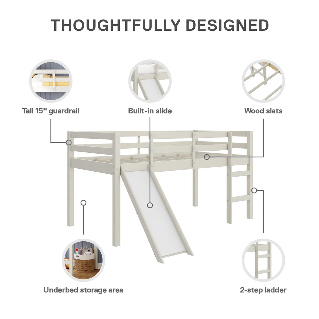 Milton Twin Low Loft Bed with Slide - White - Twin
