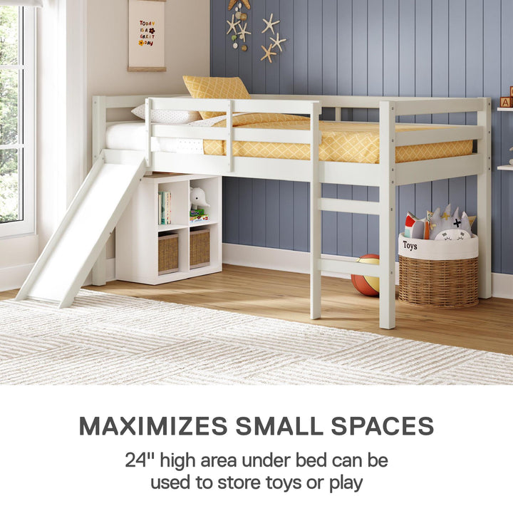Milton Twin Low Loft Bed with Slide - White - Twin