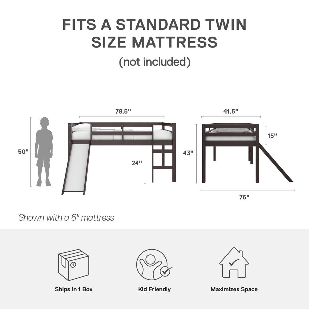 Milton Twin Low Loft Bed with Slide - Brown - Twin