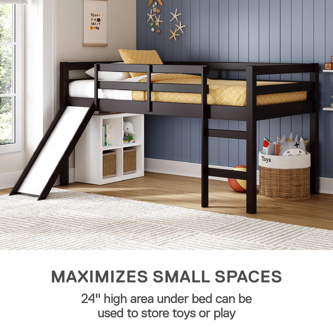 Milton Twin Low Loft Bed with Slide - Brown - Twin