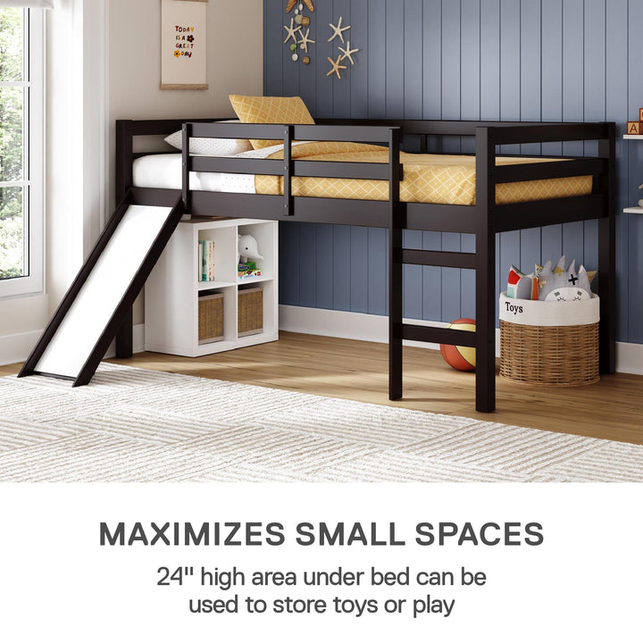 Milton Twin Low Loft Bed with Slide - Brown - Twin