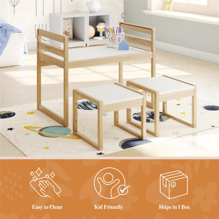 Signy Kids Table and 2 Chairs Set with Adjustable Heights - Blonde Oak