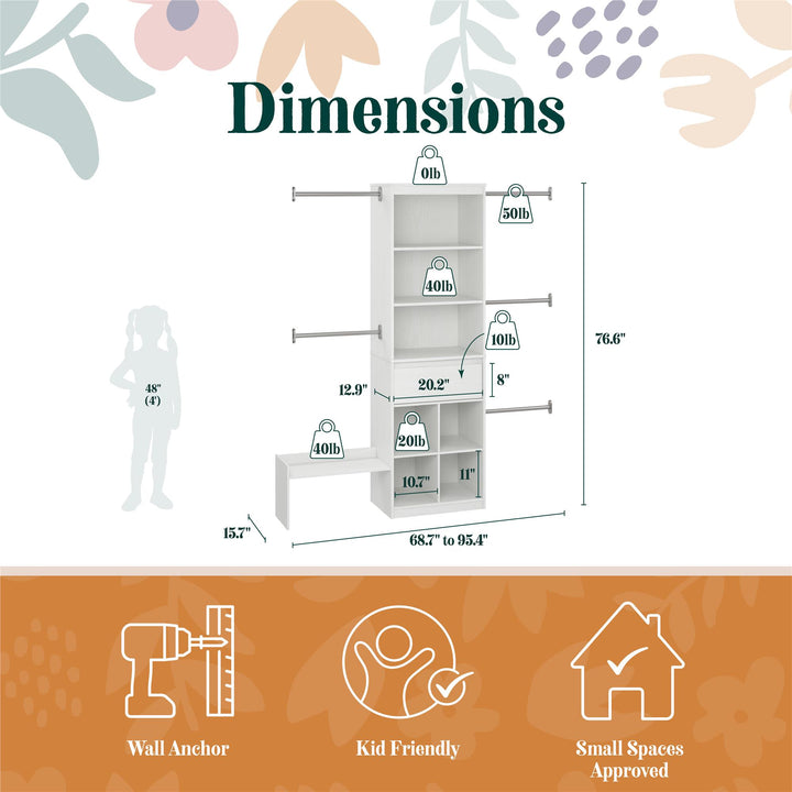 Grow with Me Adjustable Closet Organizer System with Adjustable Poles - White