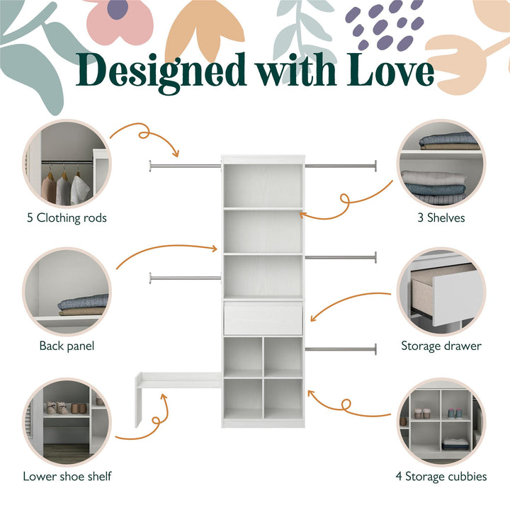 Grow with Me Adjustable Closet Organizer System with Adjustable Poles - White