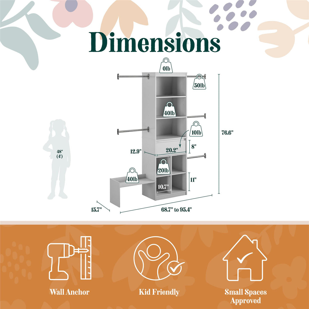 Grow with Me Adjustable Closet Organizer System with Adjustable Poles - Dove Gray