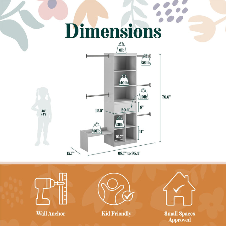 Grow with Me Adjustable Closet Organizer System with Adjustable Poles - Dove Gray