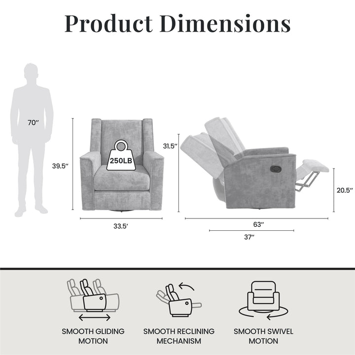 Elysian Swivel Recliner Chair and Glider - Light Gray