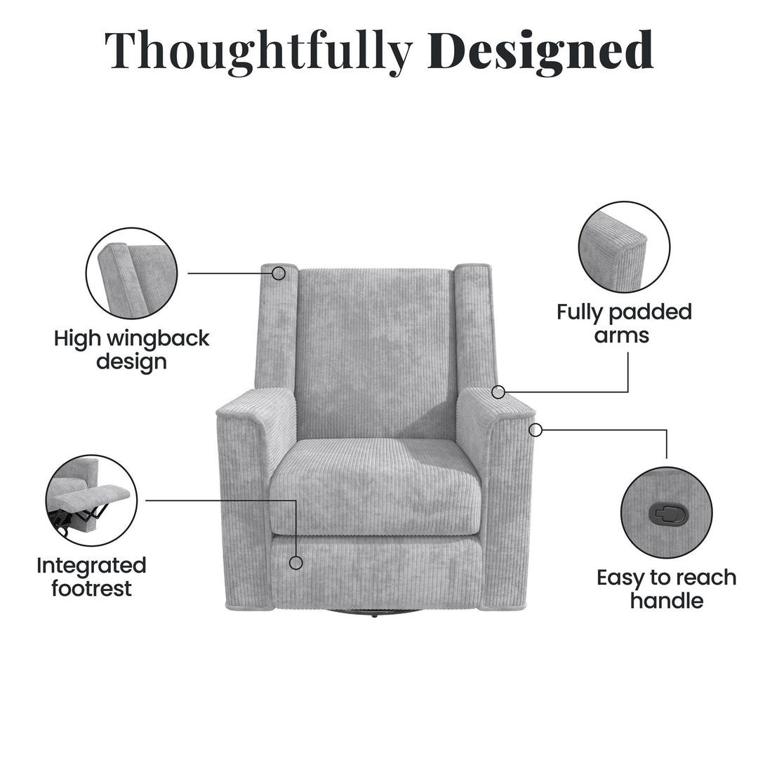 Elysian Swivel Recliner Chair and Glider - Light Gray